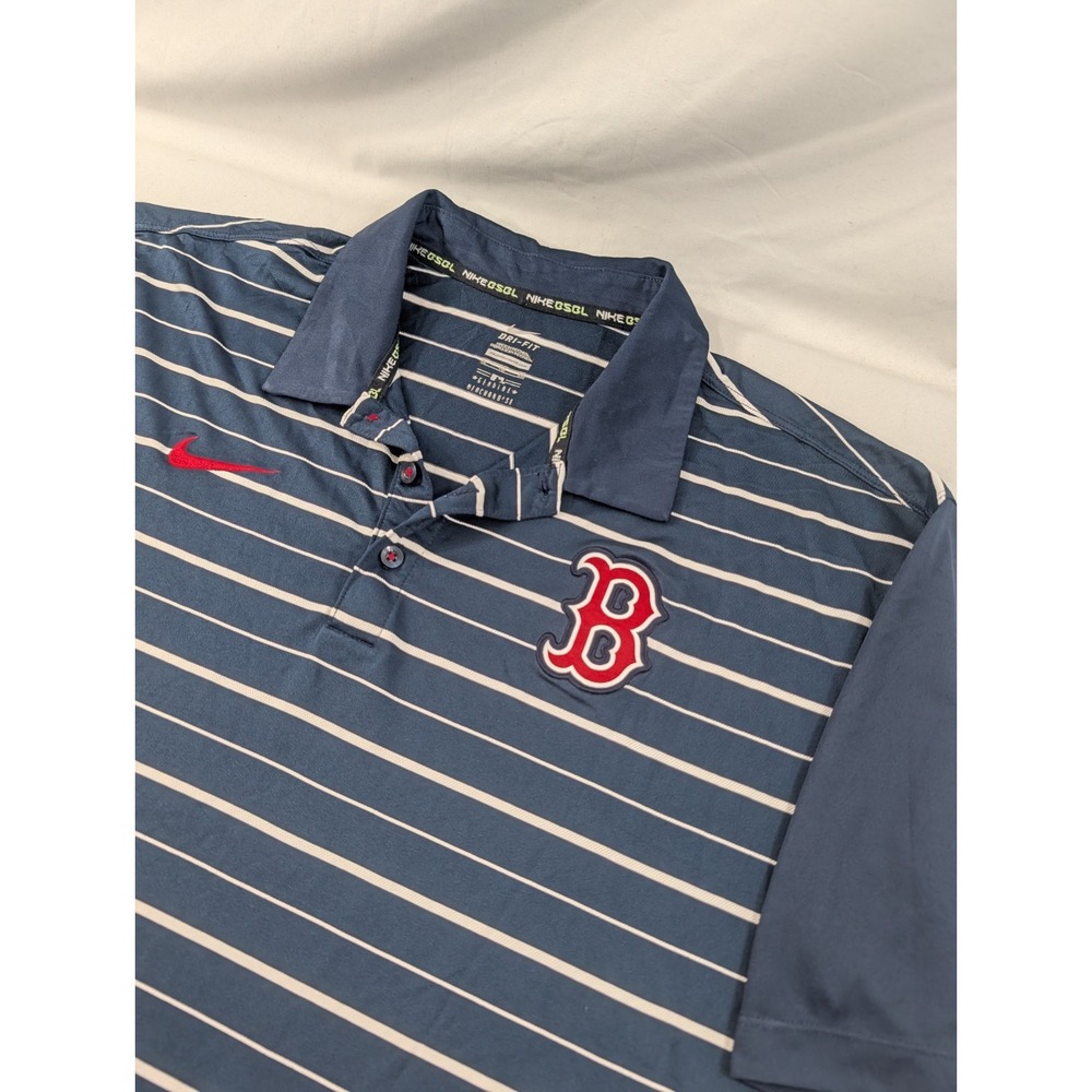 Nike Polo Shirt Lightweight Navy Boston Red Sox Dri-FIT Striped MLB Baseball